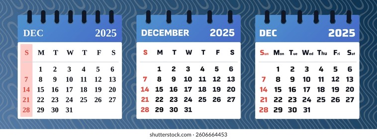 December 2025 Calendar Template. Modern and Elegant Business Planner  ideal for monthly planning, scheduling events, and organizing holidays or celebrations.