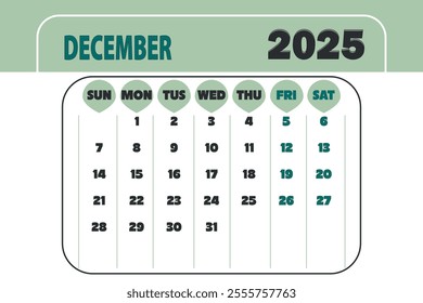 December 2025 Calendar vector item