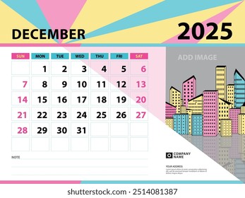 December 2025 template - Calendar 2025 year design, Desk calendar 2025 year, Planner, Week starts on Sunday, Wall calendar design, Stationery design, vintage background vector eps10