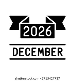 Diciembre de 2026 Icono de estilo sólido de Ilustración vectorial de Anuncio