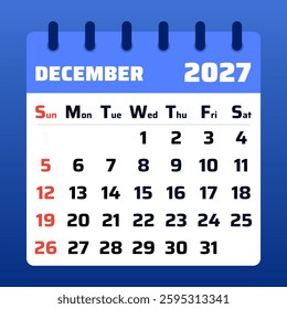 December 2027 calendar template design