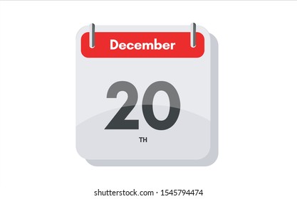 December 20th calendar icon. Day 20 of month. Vector illustration.