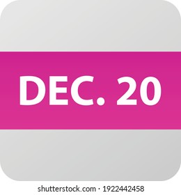 December 20th date icon, single day vector illustration modern flat style. Calendar element for web design, schedule, planner, organizer. 
