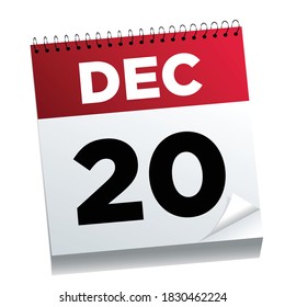 December 20th on a calendar page - illustrated. 