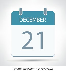 December 21 - Calendar Icon - Calendar flat design template - Business vector illustration.