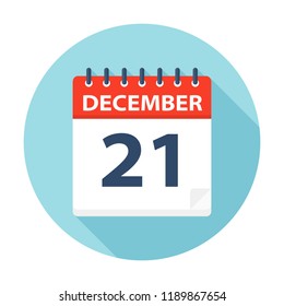 December 21 - Calendar Icon - Vector Illustration