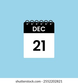 December 21 calendar reminder. 21st December Date Month calendar icon design template.