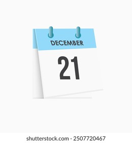 21. Dezember - Kalender und Zeitplaner. Erinnerung an das Symbol des Tageskalenders. Vektorgrafik.