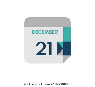 december 21 flat daily calendar date, 21 december Single Day Calendar  Icon