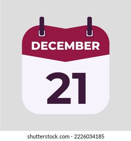 December 21 flat daily spiral calendar icon date vector image in matching color scheme. Suitable and perfect for design material, such as event or reminder.