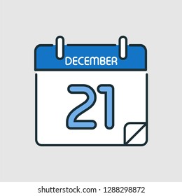 December 21. Flat icon calendar isolated on gray background. Vector illustration.