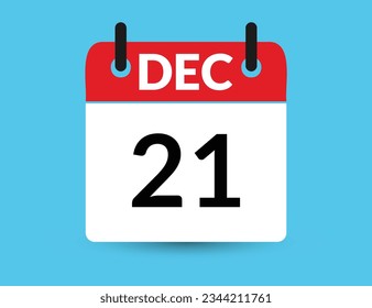 December 21. Flat icon calendar isolated on blue background. Date and month vector illustration