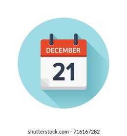 December 21. Vector flat daily calendar icon. Date and time, day, month 2018. Holiday. Season.