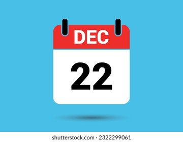 Diciembre 22 Fecha del calendario Icono plano Día 22 Ilustración vectorial