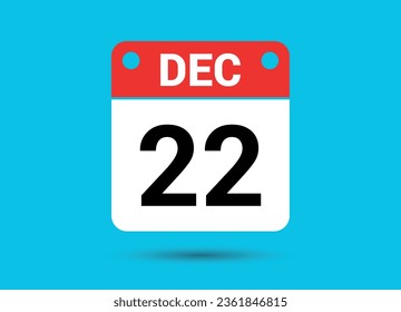 December 22 Calendar Date Flat Icon Day 22 Vector Illustration