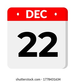 December 22 - calendar icon. calendar flat icon with shadow.