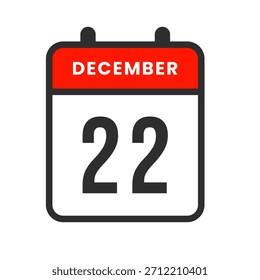Icono del calendario del 22 de diciembre que marca el vigésimo segundo día, ideal para programar, rastrear fechas límite, planificar reuniones y configurar recordatorios.