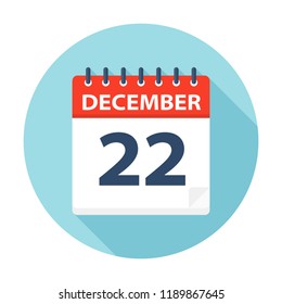 December 22 - Calendar Icon - Vector Illustration