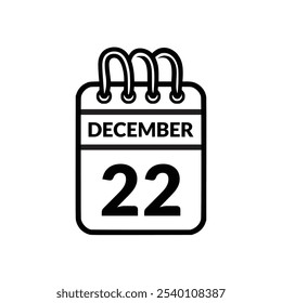 22. Dezember Kalender-Symbol, Vektorgrafik.