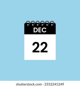 December 22 calendar reminder. 22th December Date Month calendar icon design template.