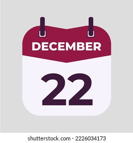 December 22 flat daily spiral calendar icon date vector image in matching color scheme. Suitable and perfect for design material, such as event or reminder.