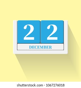 December 22. Vector flat daily calendar icon. Date and time, day, month. Holiday. Season.