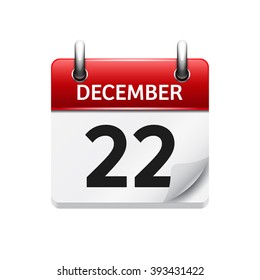 December  22. Vector flat daily calendar icon. Date and time, day, month. Holiday.