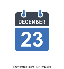 December 23 Calendar Date Icon, Event Date Icon, Calendar Date, Icon Design Vector Graphic