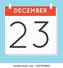 December 23. Calendar icon. Vector illustration in flat design isolated in blue background. Date and time, day, month.
