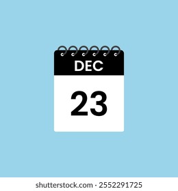 December 23 calendar reminder. 23rd December Date Month calendar icon design template.