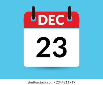 December 23. Flat icon calendar isolated on blue background. Date and month vector illustration