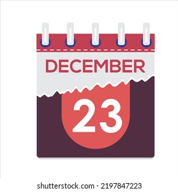 December 23th. Vector flat daily calendar icon. Date and time, day, month. Holiday. Season. White Background
