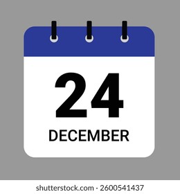 December 24 Calendar Icon – Flat Design, Minimalist Date Illustration
