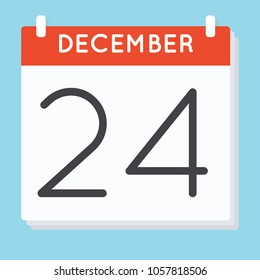 December 24. Calendar icon. Vector illustration in flat design isolated in blue background. Date and time, day, month.