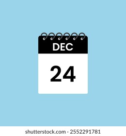 December 24 calendar reminder. 24th December Date Month calendar icon design template.