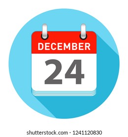 December 24 Date on a Single Day Calendar in Flat Style with long flat shadow on a blue background