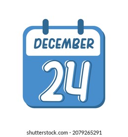 24 de diciembre. ilustración plana del calendario azul con letra redondeada. Pasos 10