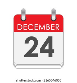 December 24. A leaf of the flip calendar with the date of December 24. Flat style.