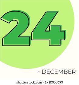 December 24th Modern calendar isolated on white background. Vector illustration. Green colors 