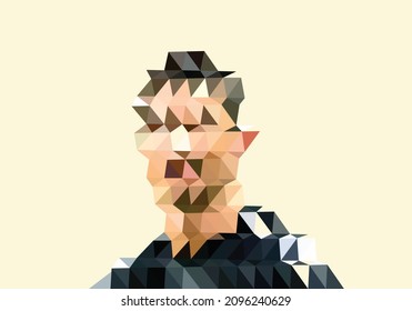 December 25, 2021: Footballer Christiano Ronaldo triangle geometric low poly based vector isolated portrait stylized illustration