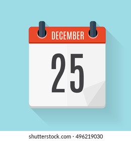 December 25 Calendar Flat Daily Icon. Vector Illustration Emblem. Element of Design for Decoration Office Documents and Applications. Logo of Day, Date, Time, Month and Holiday. EPS10