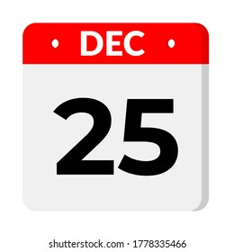 December 25 - calendar icon. calendar flat icon with shadow. Christmas day.