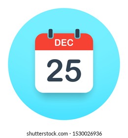 December 25 calendar web icon. 25 DEC, Merry Christmas holiday. Vector illustration. EPS 10