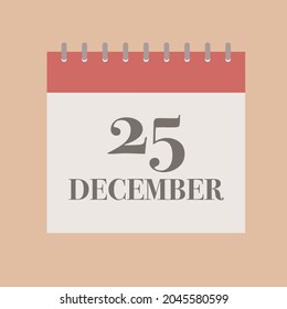 December 25 Christmas Day calendar flat style vector icon illustration