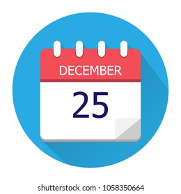 December 25. Vector flat daily calendar icon. Date and time, day, month. Holiday. Season.