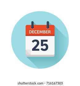 December 25. Vector flat daily calendar icon. Date and time, day, month 2018. Holiday. Season.