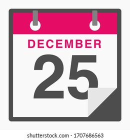 December 25th Flat icon calendar isolated on white background. Vector illustration