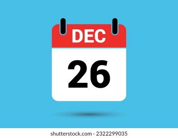 December 26 Calendar Date Flat Icon Day 26 Vector Illustration