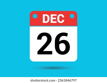 December 26 Calendar Date Flat Icon Day 26 Vector Illustration