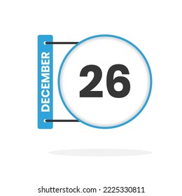 Icono del calendario del 26 de diciembre. Ilustración vectorial de icono de calendario de fecha, mes